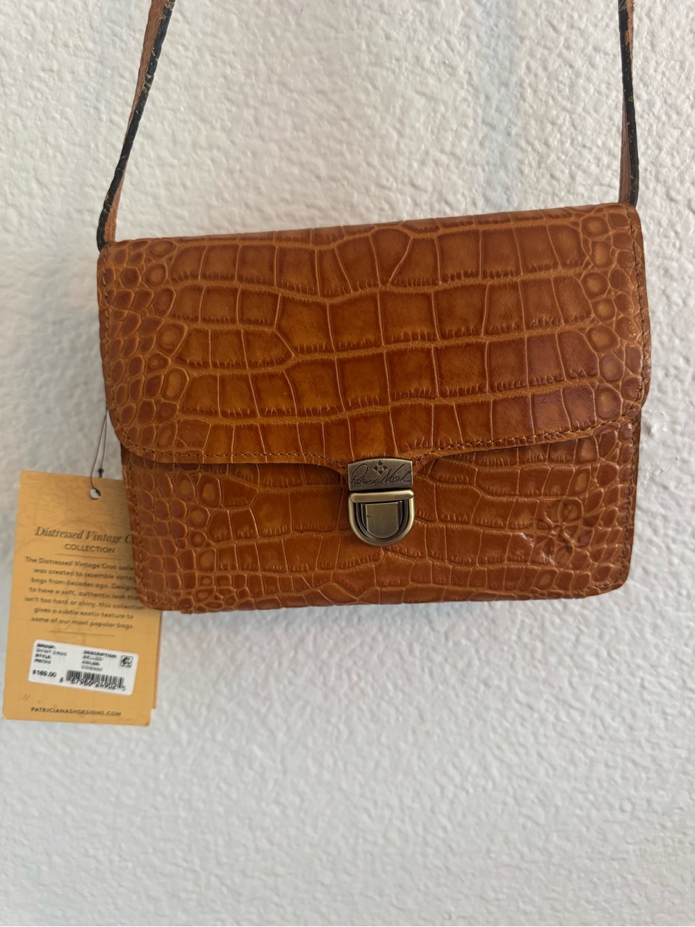 Patricia Nash Vintage-Inspired Croc Embossed Leather Crossbody Bag - Tan